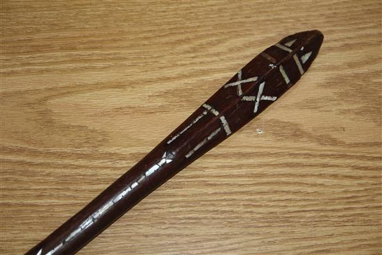 A Solomon Islands mother of pearl inlaid club, 85cm